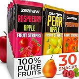 ZEARAW Healthy Fruit Snacks for Adults and Kids – 30 Fruit Leather with Dried Apple-Pear, Apple-Raspberry, Persimmon – Vegan Low-Carb Variety Pack Strips for Kids – Sugar Free Bars