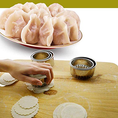 A Set Of 3Pcs Stainless Steel Dumplings Skin Cutter Packing Tool Cookie Cutters (8Cm,7.6Cm,6.6Cm) Biscuit Fluted Edge Round Maker Chinese Dumpling Cutter Pie Press Mold #TOP4