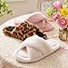 Snug Leaves Women's Fluffy Cross Band Open Toe Slippers with Indoor Outdoor Non Slip Sole Brown Cheetah,7-8 US
