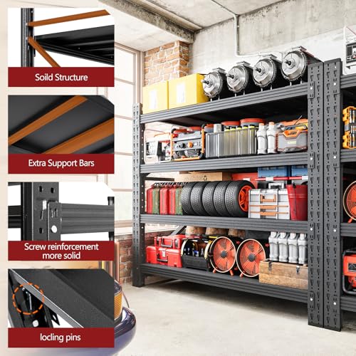 Image of RAVIGIN 3000LBS Storage Shelves,40 inch W Garage Shelving Heavy Duty Metal Adjustable Garage Shelves, Shelving Units Industrial Shelving for Warehouse,40 inch W x 20 inch D x 60 inch H,Black