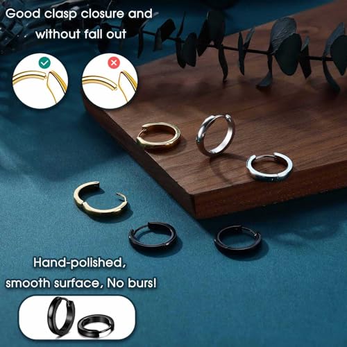 Image of Jstyle Hypoallergenic Small Hoop Earrings for Men Women 316L Surgical Stainless Steel Gold /Silver /Black Hoop Earrings for Sensitive Ears Mens Hoop Huggie Earrings Ear Piercing Jewelry Set 12 /16 /20mm