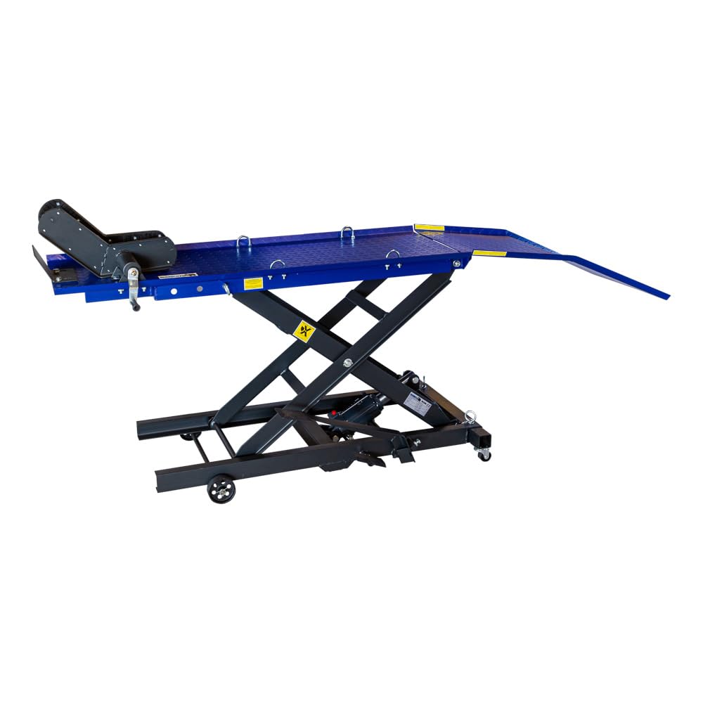 DeTec. Plataforma elevadora para moto, máx. 360 kg, mando a pie, elevador de tijera, plataforma de montaje máx. 780 mm altura de elevación