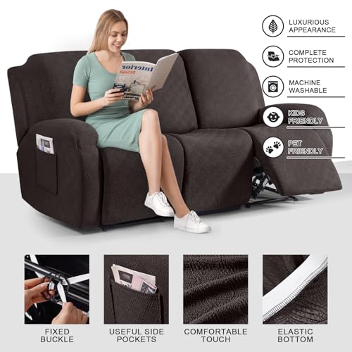 Image of Timeles Recliner Covers for 3 Seater Reclining Couch Covers Sofa Slipcover Furniture Protector for Dogs and Pets Stretch Soft Washable (Three-Seater, Chocolate)