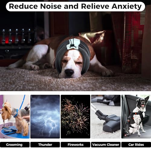 Warme Ohrenschützer Hund, Hundeschal Ohrenschutz Hund Haustiermütze Anti-Lärm-Hunde-Ohrenschützer Hundehalsband Gehörschutz-Ohrenschützer für Katzen und Hunde(Grau, S)