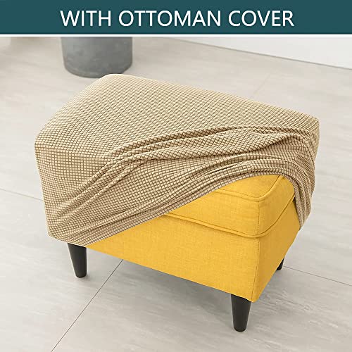 Funda para sofá orejero elástica de 2 piezas con protector de otomana caqui 6