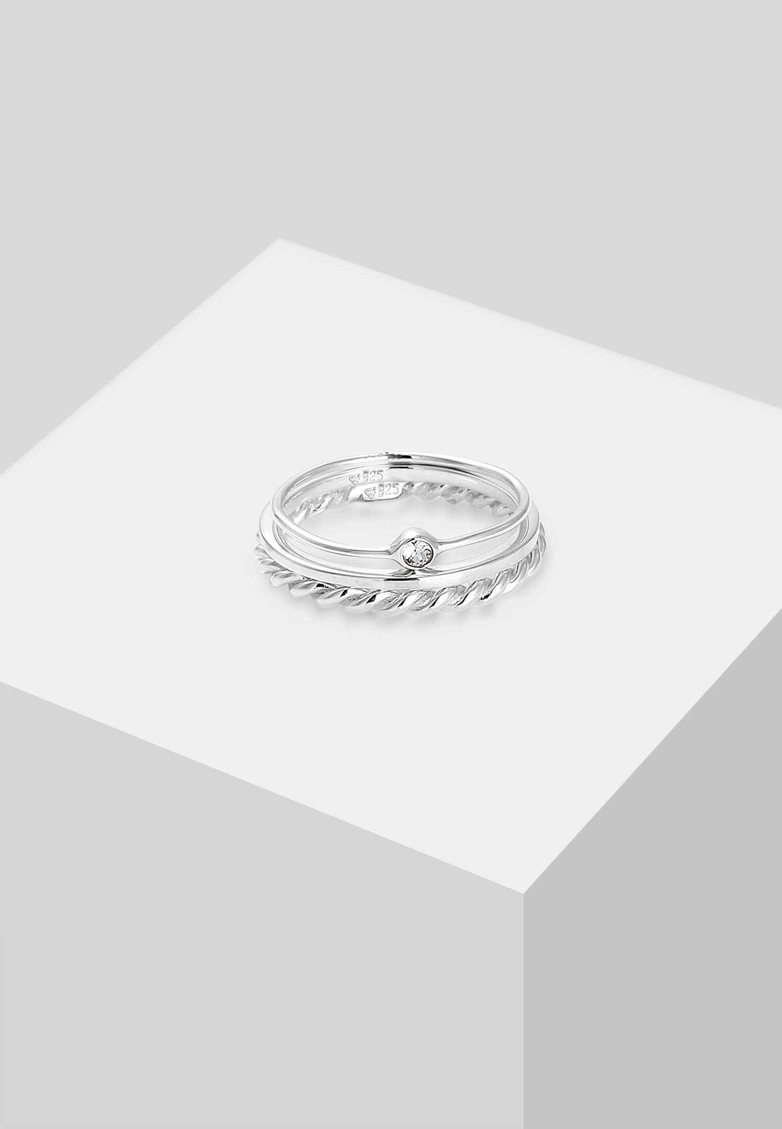 Elli Damen-Stapelring Twisted Solitär- Band 925 Silber Kristall - 0604781917