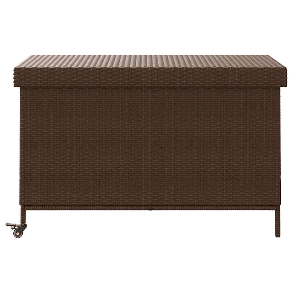 Skrzynia ogrodowa z polirattanu, brązowa, z rolkami, 110 x 55 x 73 cm, odporna na warunki atmosferyczne, skrzynia ogrodowa z miejscem do przechowywania poduszek, taras, balkon, wodoszczelna