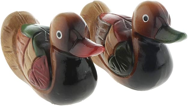 2pcs Duck Ornament Wooden Ducks Statues Hand Carved Figures Wedding Gifts - Mandarin Duck