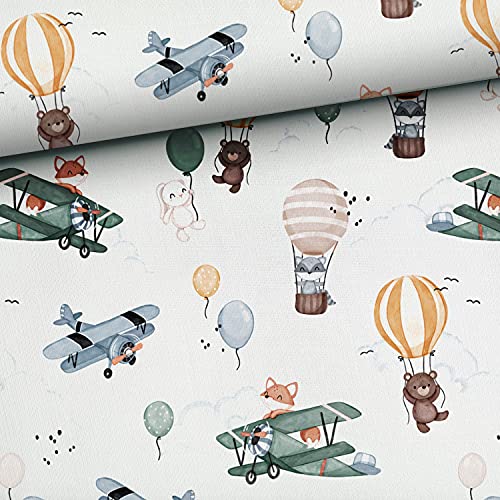 Tela infantil de algodón con animales, 50 x 150 cm, tela con aviones para niños para coser, 0,5 m, tela de algodón premium para niños, no se vende por metros, diseño de zorro, oso, conejo, pájaro