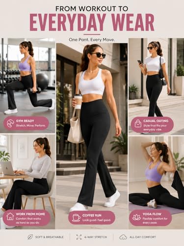 Image of Women's High Waist Bootcut Yoga Pants with Pockets | Flared Leggings for Women | Stretchable Gym Workout Pants | Tummy Control Activewear | Lounge & Travel Wear