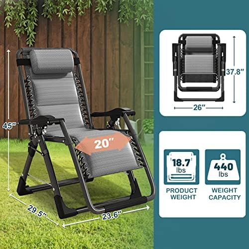 NAIZEA Padded Zero Gravity Chair, Cooling Fabric Folding Outdoor Lounge Chairs, Adjustable Reclining Camping Chairs with Cup Holder, Ergonomic Patio Lawn Chair for Balcony Beach Deck Yard - 1