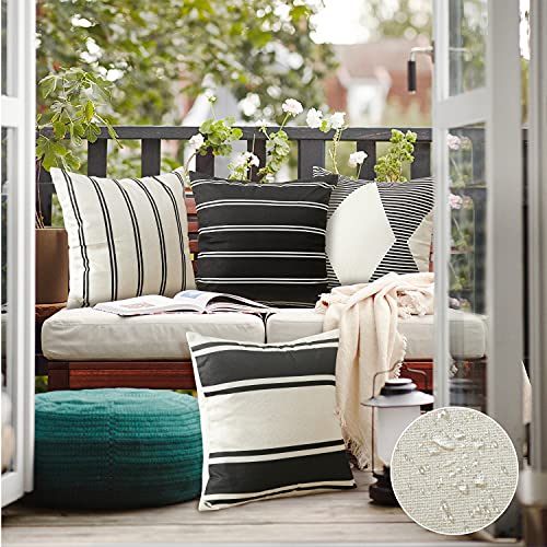 OTOSTAR Pack of 4 Outdoor Throw Pillow Covers 18x18 Inch Waterproof Modern Geometry Decorative Square Garden Cushion Cases/Shell for Couch Patio Furniture Tent Balcony (Black) by OTOSTAR - Image 2