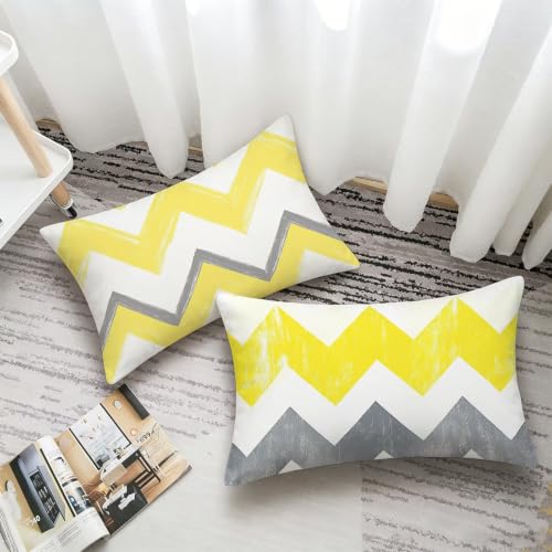 Coussin extérieur imperméable jaune velours imprimé recto verso 40x80