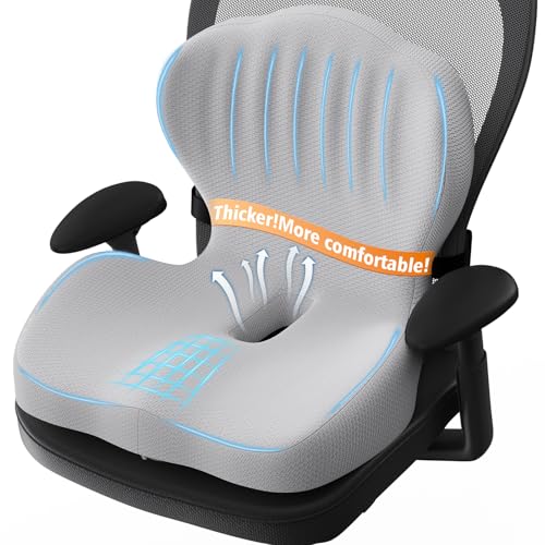 Benazcap Memory Foam Seat Cushion with Lumbar Support Pillow for Office Chair Car & Gaming Seat Wheelchair Ergonomic Design for Sciatica & Tailbone Pressure Relief Gray