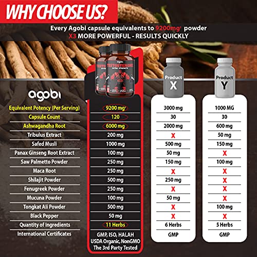 Agobi Herbal Test Support For Male Supplement - Support Efficiency, Speed, Strength, Flexibility - Body Booster Equivalent 9200Mg - 2 Packs 60Caps - 2 Month Supply #TOP3