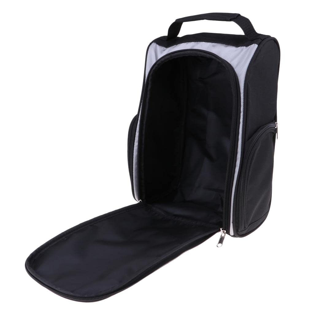 Portable Waterproof Zipped Sports Shoe Bag Hand Travel Case Black and Silver