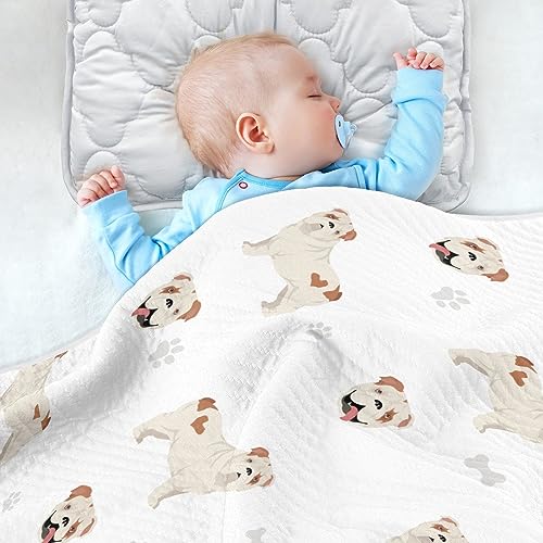 Image of Swaddle Blanket English Bulldog Cotton for Infants - Lightweight Soft Swaddling for Crib, Stroller, Nursery - 30x40In