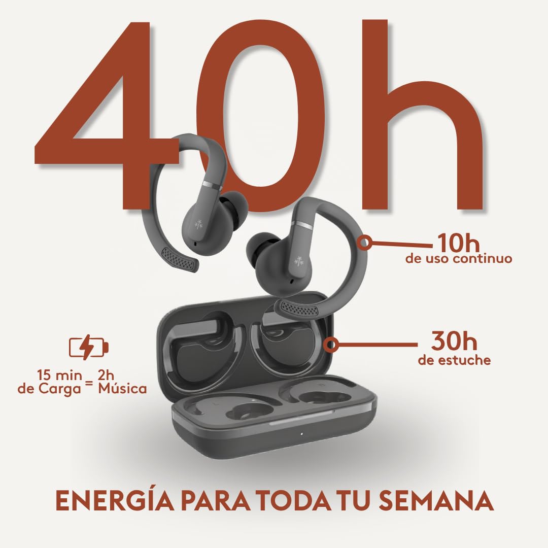 HUNE Écouteurs de sport sans fil TWS Bluetooth 5.4, 40 h d'autonomie, IPX5 résistants à l'eau, microphone HD, idéal pour la gym et la course à pied
