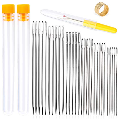 30 PCS Large Eye Stitching Needles 6 Sizes Hand Sewing Needles, Large Eye Embroidery Needle with Needle Storage Tube Seam Ripper for Sewing Act Crafts
