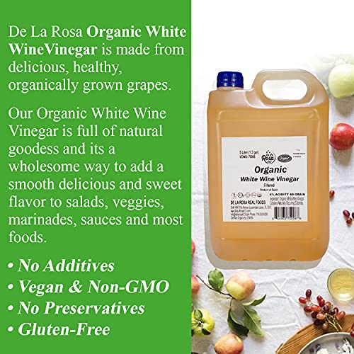 De La Rosa Organic White Wine Vinegar, Aged in Spanish Wood Barrels, Vegan, Non-GMO & Gluten Free, Kosher for Passover, Great for Salad Dressings, Marinades and More, 5 Liter (Pack of 1) - Thumbnail 3