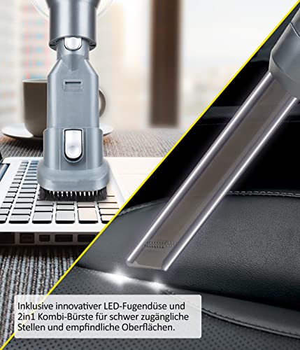 Genius Invictus X8 Pro Akku-Staubsauger, Handstaubsauger Kabellos, Beutellos, Wechselakku Laufzeit bis 50 min. 400 Watt, 3-Fach-HEPA Filter, 360 Grad Hartboden Elektrobürste LED Licht, 12-TLG – Bild 7