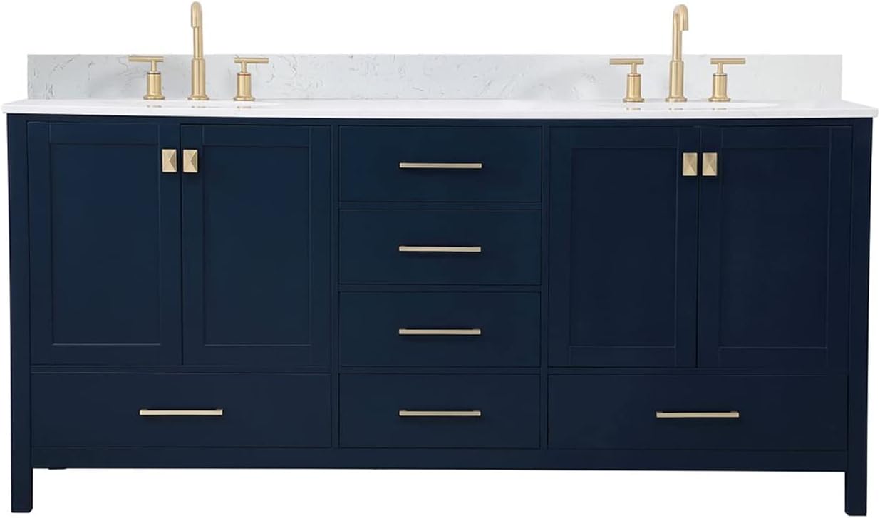Elegant Decor 72 inch Double Bathroom Vanity in Blue with