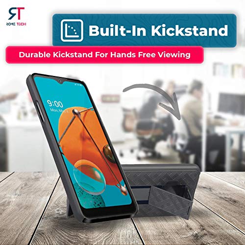 Rome Tech Holster Belt Clip Case For Lg K51 / Lg Q51 / Lg Reflect - Slim Heavy Duty Phone Holster Combo - Rugged Phone Cover With Kickstand For Lg K51 - Black #TOP4