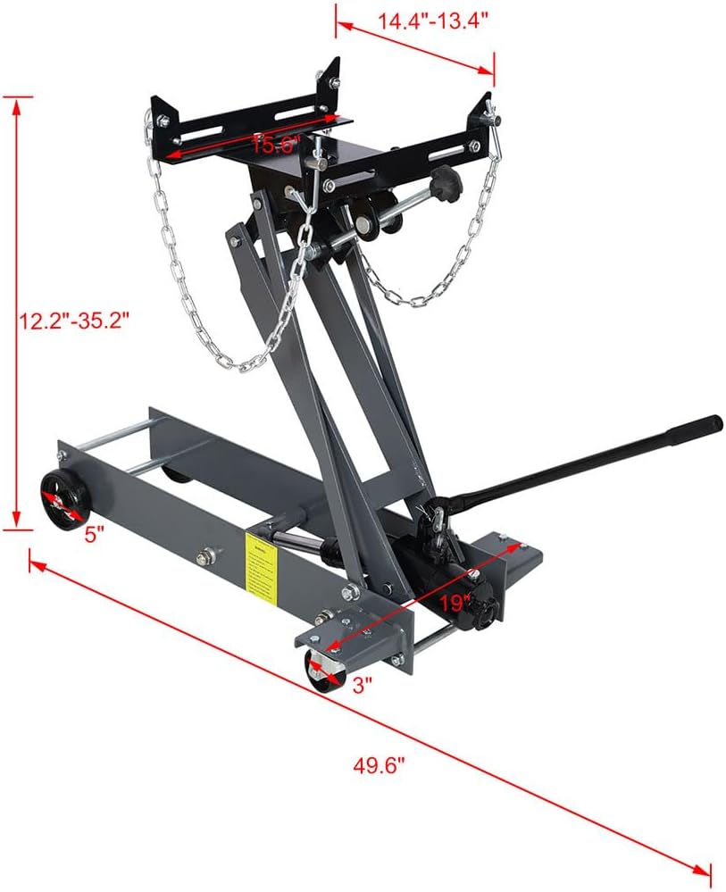 Transmission Jack, Hydraulic Transmission Service/Floor Jack Lift 1 Ton Capacity 2200lb, Low Profile Roll-Under Floor Trolley with Pedal, 360° Swivel Wheels for Car Truck SUV,Gray