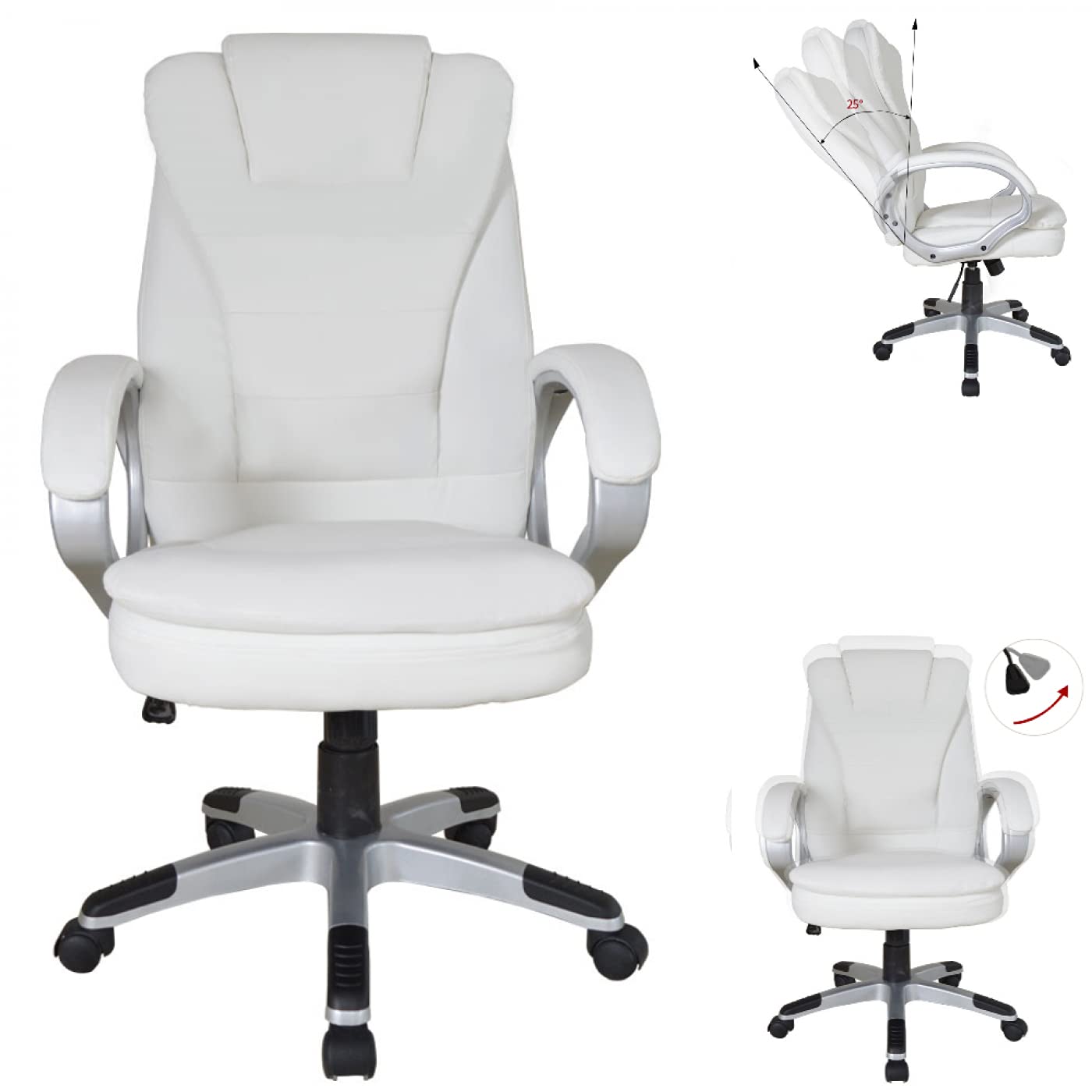 Silla de oficina - silla de dirección - ergonómico ajustable - acolchado extra grueso - blanco