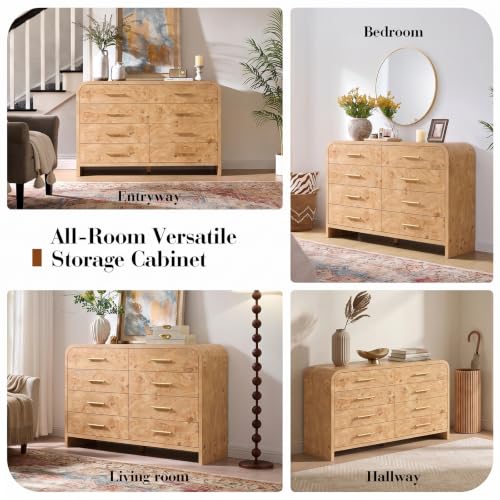 Image of Curved Drawer Dresser for Bedroom with 8 Drawers, 54'' Wide Chest of Drawer