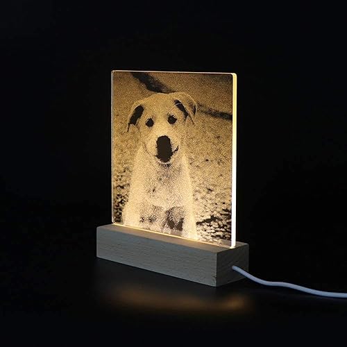 QOMOLANGMA LED Lights Display Base Blanks for Engraving Wooden Led Lamp Base USB Cable Switch Modern Night Light Acrylic 3D Led Night Lamp Assembled + Acrylic (Warm White)