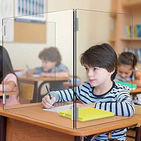 JPENG Hustenschutz Niesschutz 3mm Spuckschutz Plexiglas Trennwand Spuckschutz aus Acrylglas Virenschutz Transparenter Schreibtisch-Panel Faltbar U-Förmig Nieseschild Cover
