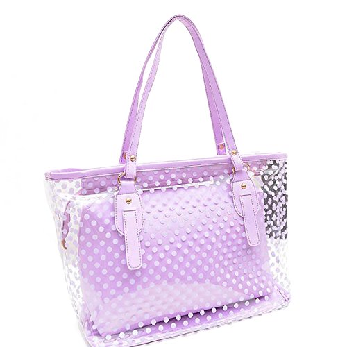 Manka Vesa Women's 2 in 1 Dots Clear Handbag Purse Tote Beach Shoulder