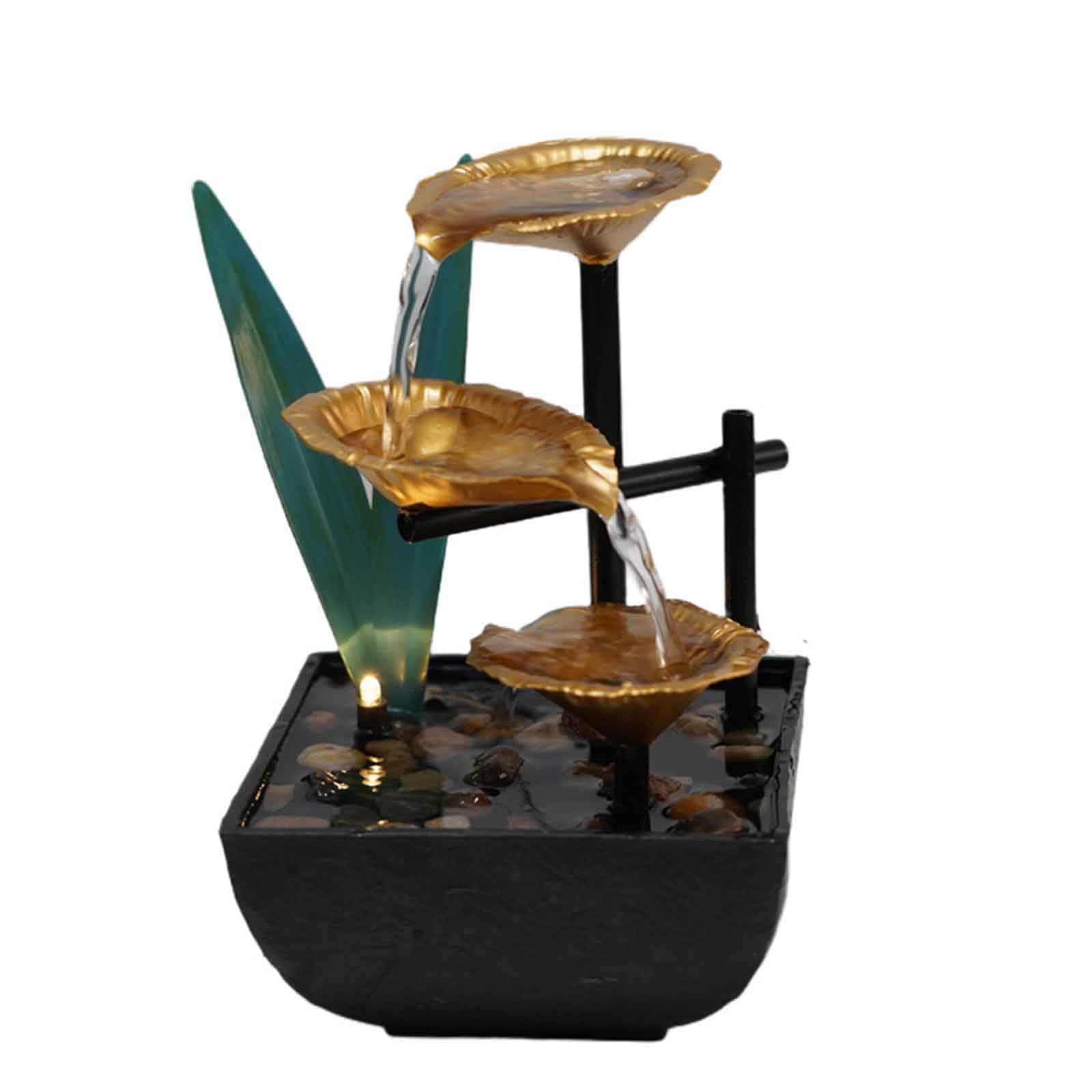 Desktop fountain, 3-Tier Indoor Lotus Leaf Relaxation Waterfall Fountains Decor, Zen for Office, Living Room