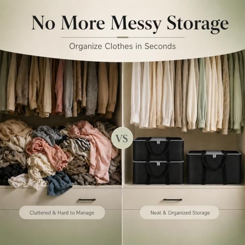 Image of DALUCI Underbed Storage Bags for Clothes Pack of 2 Large Moisture Proof Organizer with Zipper Non Woven Foldable Storage Bag for Blanket Saree Wardrobe 54 x 46 x 28 cm (Black & Grey - Large, 2 Pack)