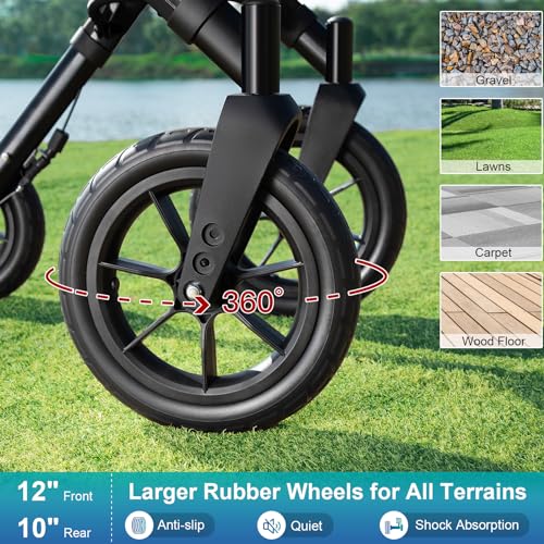 Image of MAXWALK Rollator Walker with Seat, Tall Walkers for Seniors, 12 inch Big Rubber Wheels All Terrain Rollator Walker with Backrest, Built-in Cable, Foldable and Dual Adjustable Height for 5.3-7ft, Black