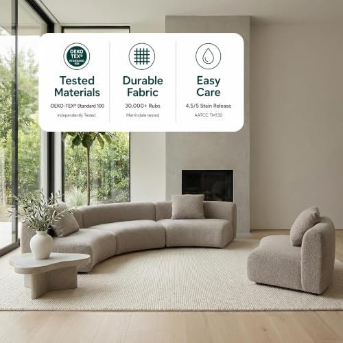 Image of Acanva Formia Boucle Curved Sectional Sofa, 3 Armless Chairs, Light Coffee