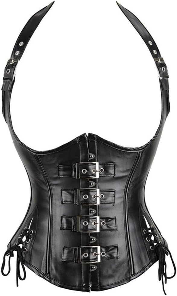 Women's PU Leather Halter Shoulder Straps Underbust Corselet Top Vest Steampunk Corset Bustier