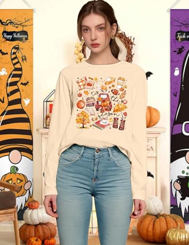 Fall Shirts for Women Pumpkin Farm T-Shirt Autumn Harvest Long Sleeve Shirt Pumpkin Season Tee Thanksgiving Tops2
