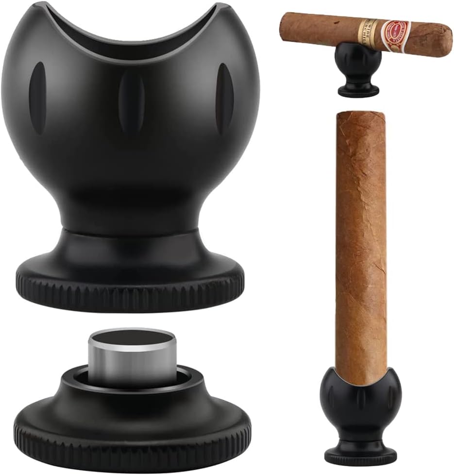 TISFA Cigar Stand with Cigar Punch, Portable and Compact Holder (Black) | 2 in 1 Cigar Rest, for Travel Outdoor Indoor