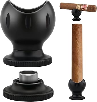 TISFA Cigar Stand with Cigar Punch, Portable and Compact Holder Black | 2 in 1 Cigar Rest, for Travel Outdoor Indoor