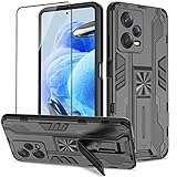 Btstring Cover per Xiaomi Redmi Note 12 Pro con Pellicola Protettiva, Militare Custodia con Stand Supporto Bumper Antiurto Case, TPU+PC Dual Layer Custodia - Nero