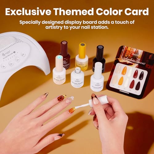 Image of Beetles Blooming Gel Polish Set - Amber Traces 5 Colors Fall Gel Polish White Jelly Nude Brown with 1 Bottle Blooming Gel, 15ML Full Size Soak Off Uv Nail Art Gift for Women