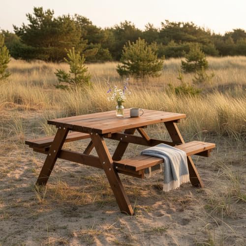 Table de pique-nique en bois résistante aux intempéries structure AMATA robuste - 5