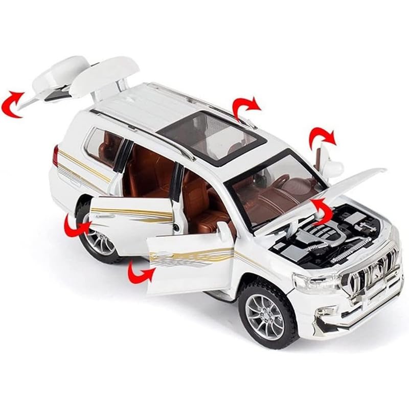 Image of New 1:24 Prado Diecast Alloy Metal Pull Back Car with Openable Doors Music Sound and Light Vehicle Toy Car for Kids Boys (White)