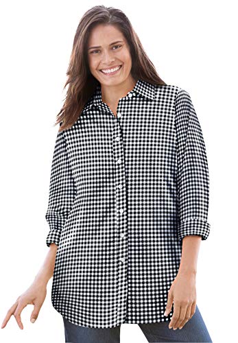 Woman Within Women's Plus Size Perfect Long-Sleeve Button Down Shirt - L, White