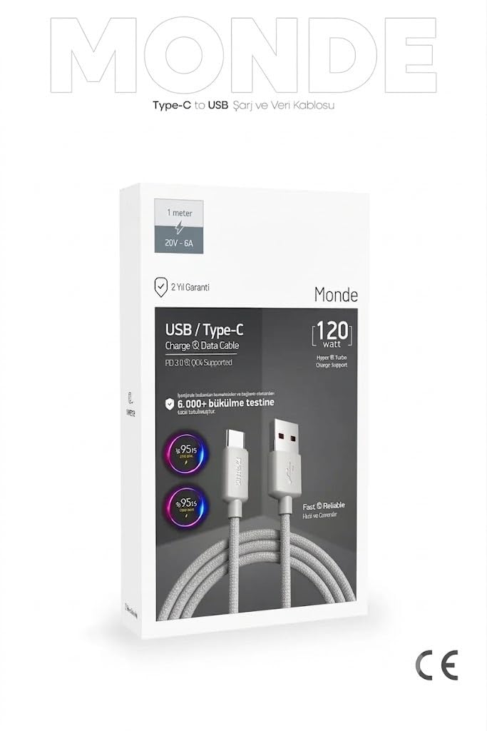 PDAteknoloji 12W Monde USB-A to Lighting ile Uyumlu Şarj ve Data Kablosu 1m(12W Monde, Lighting)
