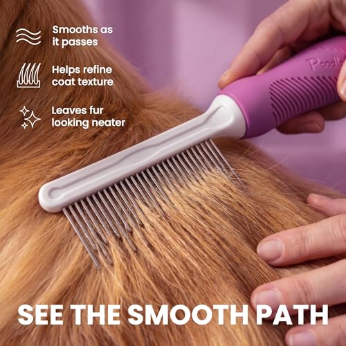 Poodle Pet Detangling Pet Comb with Long & Short Stainless Steel Teeth for Removing Matted Fur, Knots & Tangles – Detangler Tool Accessories for Safe & Gentle DIY Dog & Cat Grooming