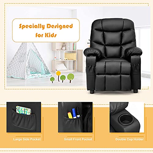 image for GLACER Kids Recliner Chair w/Cup Holder& Side Pockets, Children Reclin
