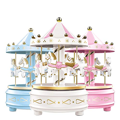 WEofferwhatYOUwant Carousel Music Box, White - Cake Topper, Easy Twist, 4 Horse Classic Decor - Melody Beethoven's Fur Elise. Fall Asleep to Music Lights.